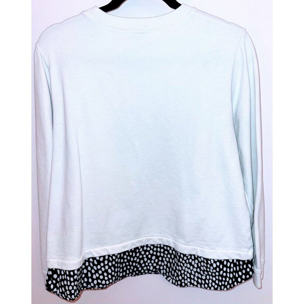 J. Crew Size Lg. 100% Cotton Sweatshirt Woven Hem in Ivory Oncilla Polka Dots - Picture 4 of 7